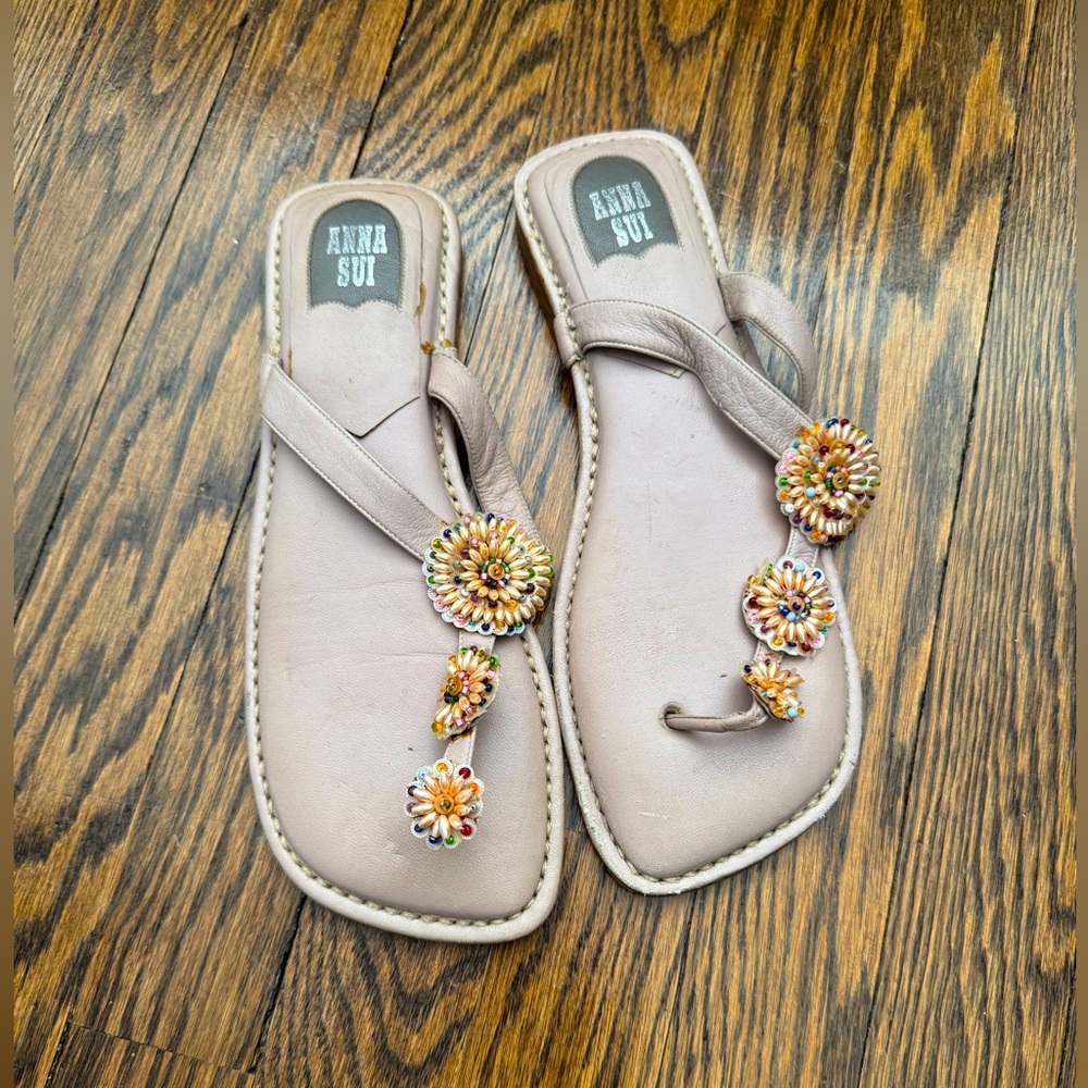 ANNA SUI super cute flats sandals/slippers with beaded detail Size 38
